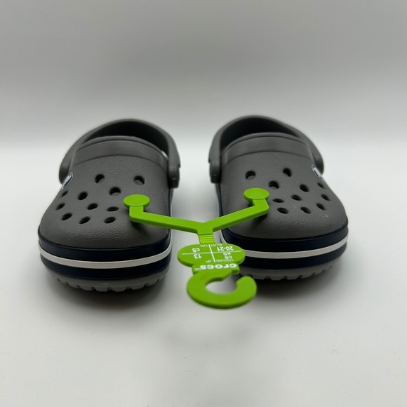 NWOT Crocs Kids Croband Clogs‎ Size C5 Gray with Navy Blue Stripe Comfort Shoes - Picture 5 of 7